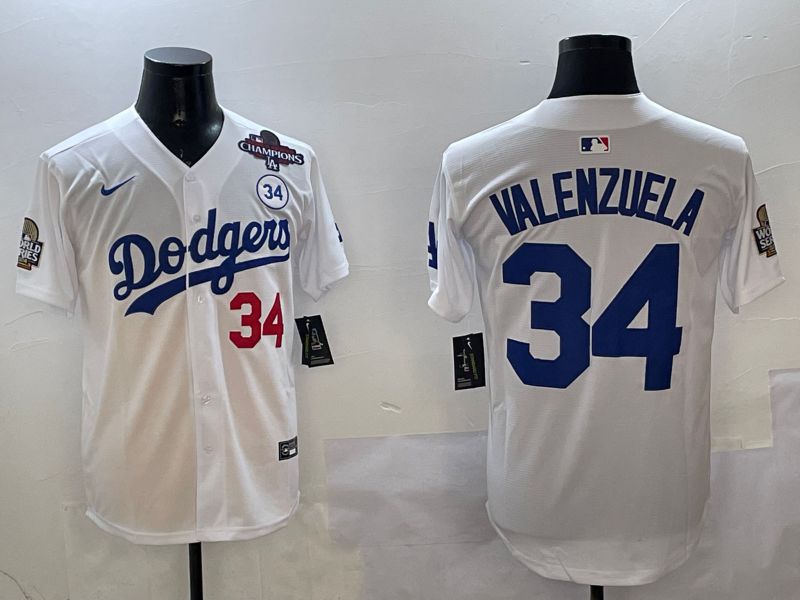 Men Los Angeles Dodgers 34 Valenzuela White Blue Fashion Game 2025 Nike MLB Jersey style 3262